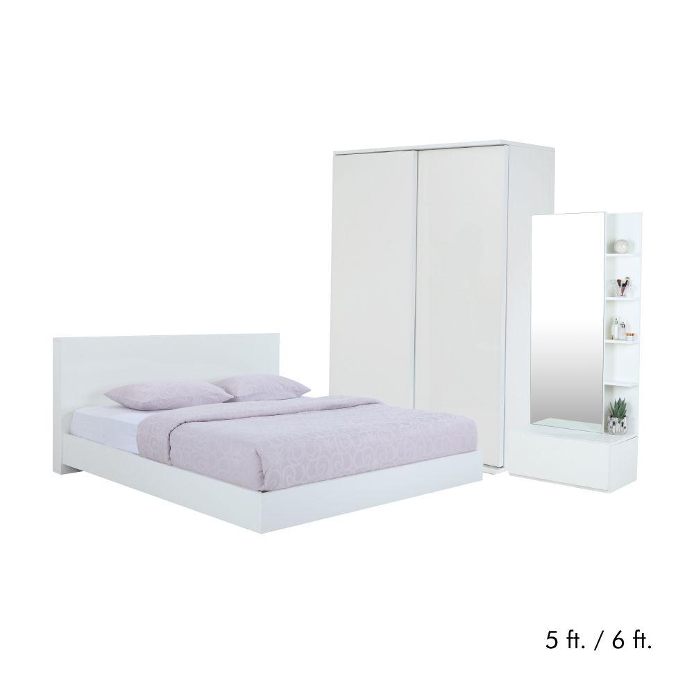 ชุดห้องนอน รุ่นแมสซิโม่+แมกซี่ (เตียง, ตู้บานสไลด์ 160 ซม., โต๊ะเครื่องแป้ง) - สีขาว