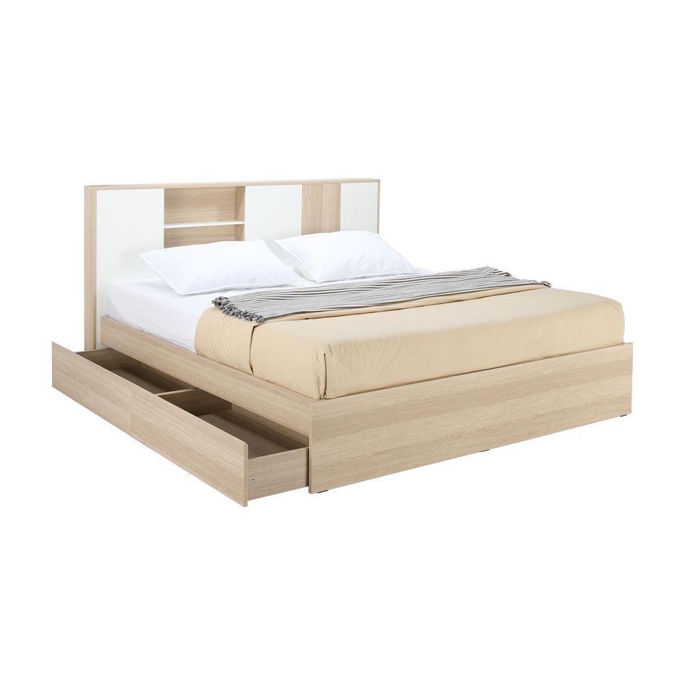 เตียงนอน พร้อมกล่องเก็บของใต้เตียง รุ่นร็อตเตอร์ดัม ขนาด 5 ฟุต - สีเลอร์บานา โอ๊ค/ขาว