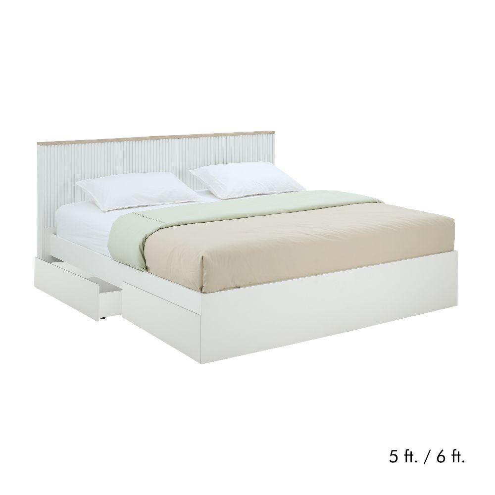 เตียงนอน พร้อมกล่องเก็บของใต้เตียง รุ่นมินิมอล - สีขาว/เลอบาน่า โอ๊ค