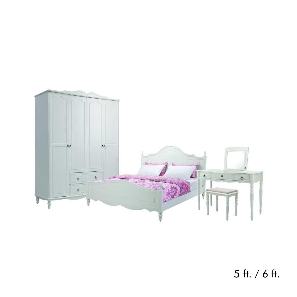 ชุดห้องนอน รุ่นอนาสตาเซียพลัส (เตียง, ตู้เสื้อผ้า 4 บาน, โต๊ะเครื่องแป้งพร้อมสตูล) - สีขาว