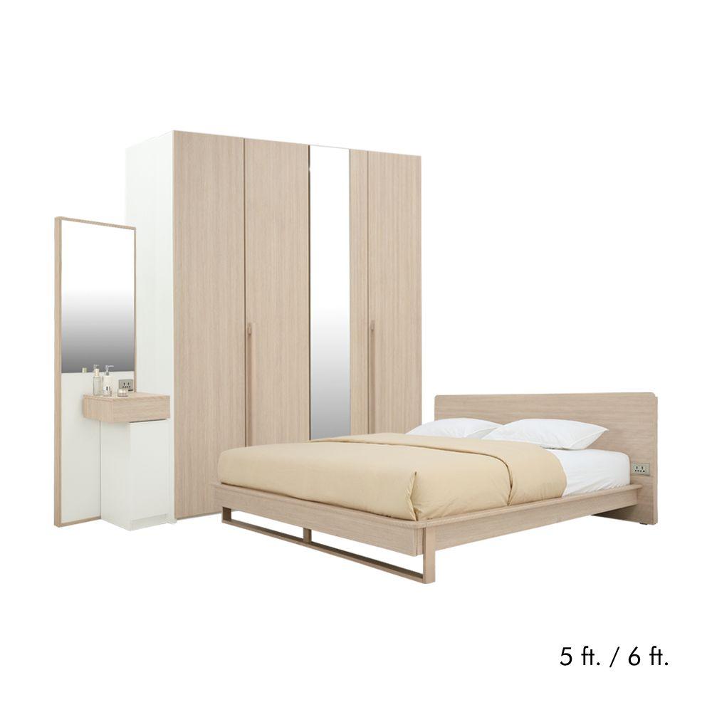 ชุดห้องนอน รุ่นชิบูย่า (เตียง, ตู้เสื้อผ้า 4 บาน, โต๊ะเครื่องแป้ง) - สีไลท์ โอ๊ค