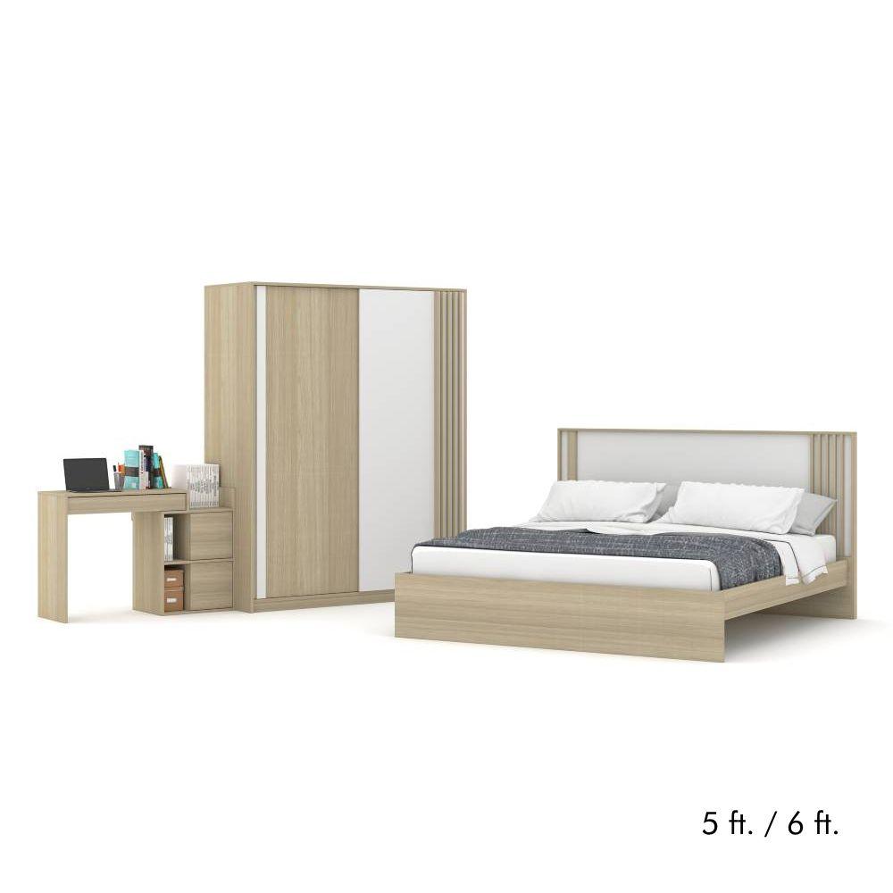 ชุดห้องนอน รุ่นวาร่า+ลอร่า (เตียง, ตู้เสื้อผ้าบานสไลด์, โต๊ะเครื่องแป้ง) - สีเลอบาน่า โอ๊ค/ขาว