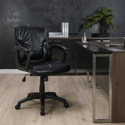 เก้าอี้สำนักงาน PVC พนักพิงกลาง รุ่นโบนิตาร์ - สีดำ