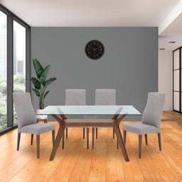 ชุดโต๊ะทานอาหาร รุ่นอีซิโอ+ทูลิโอ (โต๊ะ 1+เก้าอี้ 4) - สีกระจกใสโปร่ง/วอลนัท