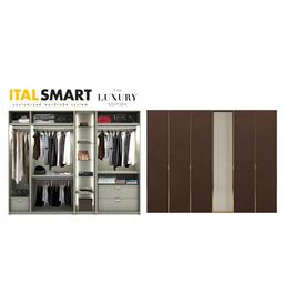 ตู้เสื้อผ้า อิตัล-สมาร์ท รุ่น 3.0 LUX12 - ลายหนังสีน้ำตาล / กระจกใสชาทอง