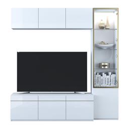 ชุดตู้วางทีวี+ตู้แขวนผนัง+ตู้โชว์ รุ่นบลัง ขนาด 210 ซม. - สีขาว