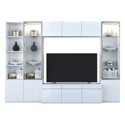 ชุดตู้วางทีวี+ตู้แขวนผนัง+ตู้สูง+2 ตู้โชว์ รุ่นบลัง ขนาด 310 ซม. - สีขาว