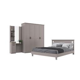 ชุดห้องนอน รุ่นโรม ขนาด 5 ฟุต (เตียงนอน+ตู้เสื้อผ้า 4 บานประตู+โต๊ะเครื่องแป้ง) - สีโอวัลติน/เฮเซล วอลนัท