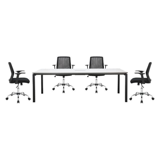 ซื้อโต๊ะประชุม รุ่นจอยน์ ขนาด 240 ซม. พร้อมเก้าอี้สำนักงานพนักพิงกลาง รุ่นทอมสันพลัส (4 ที่นั่ง) ราคาพิเศษ!