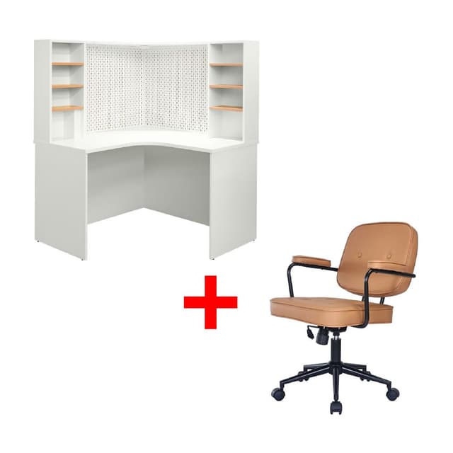 ซื้อโต๊ะทำงานเข้ามุมพร้อมชั้นวาง รุ่นอโลล่า ขนาด 120 ซม. พร้อมเก้าอี้สำนักงาน รุ่นคลาร่า ราคาพิเศษ!