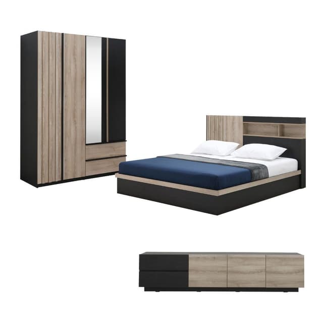 ชุดห้องนอน รุ่นอัมสเตอร์ดัม ขนาด 5 ฟุต (เตียง, ตู้เสื้อผ้า 4 บาน, ตู้วางทีวี) ราคาพิเศษ!