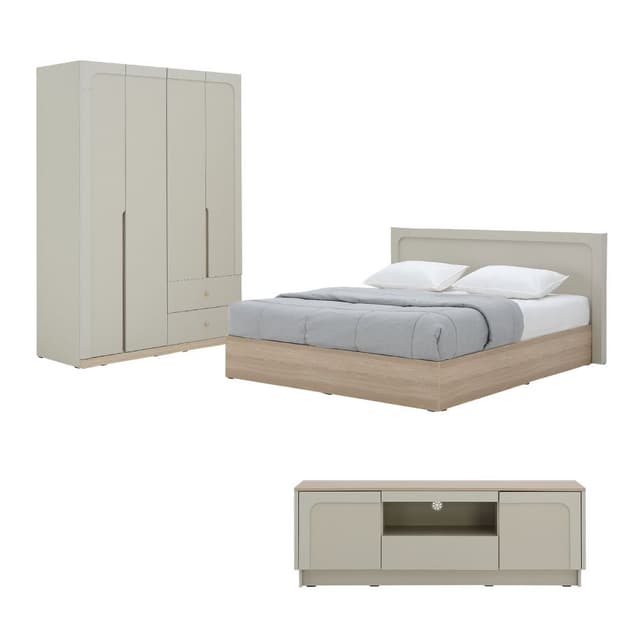 ชุดห้องนอน รุ่นเมลเบิร์น ขนาด 6 ฟุต (เตียง, ตู้เสื้อผ้า 4 บาน, ตู้วางทีวี) ราคาพิเศษ!