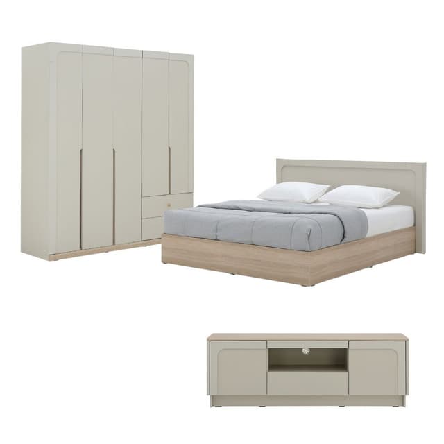 ชุดห้องนอน รุ่นเมลเบิร์น ขนาด 6 ฟุต (เตียง, ตู้เสื้อผ้า 5 บาน, ตู้วางทีวี) ราคาพิเศษ!