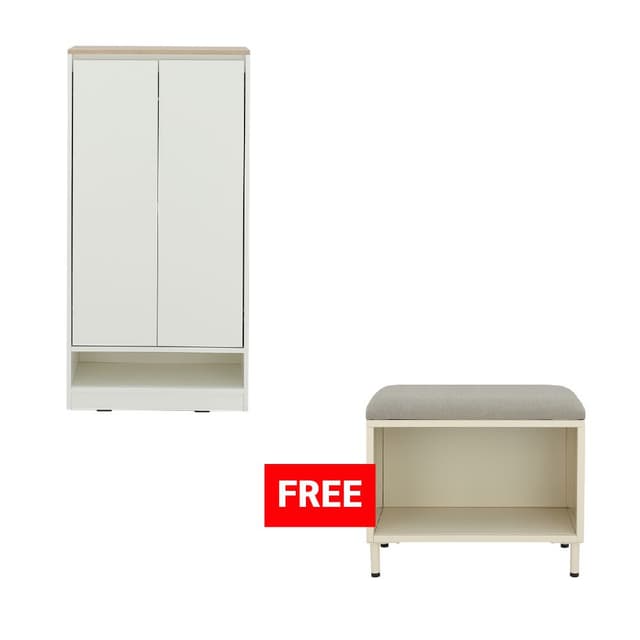 ซื้อตู้รองเท้า 2 บาน รุ่นเพซโซ่ ขนาด 60 ซม. แถมฟรี! ม้านั่งพร้อมชั้นวางรองเท้า รุ่นโดแลน