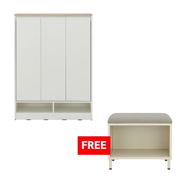 ซื้อตู้รองเท้า 3 บาน รุ่นเพซโซ่ ขนาด 88 ซม. แถมฟรี! ม้านั่งพร้อมชั้นวางรองเท้า รุ่นโดแลน