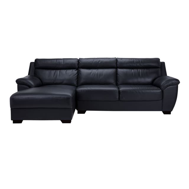 โซฟาหนังแท้ผิวสัมผัส L-Shape ด้านขวา รุ่นซิมโฟนี่ - สีดำ