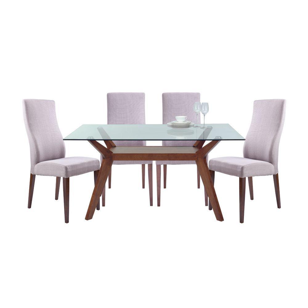 ชุดโต๊ะทานอาหาร รุ่นอีซิโอ+ทูลิโอ (โต๊ะ 1+เก้าอี้ 4) - สีกระจกใสโปร่ง/วอลนัท