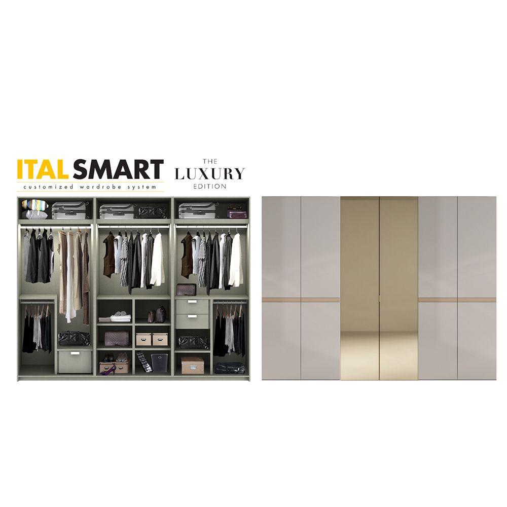ตู้เสื้อผ้า อิตัล-สมาร์ท รุ่น 3.0 LUX14 - สีหินทราย/กระจกเงาชาทอง