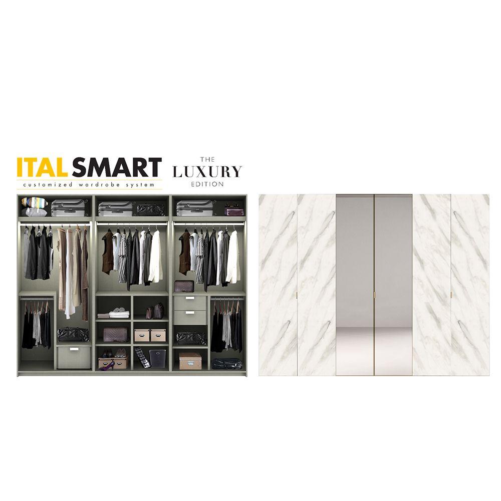 ตู้เสื้อผ้า อิตัล-สมาร์ท รุ่น 3.0 LUX17 - ลายหินอ่อนสีขาว/กระจกเงา