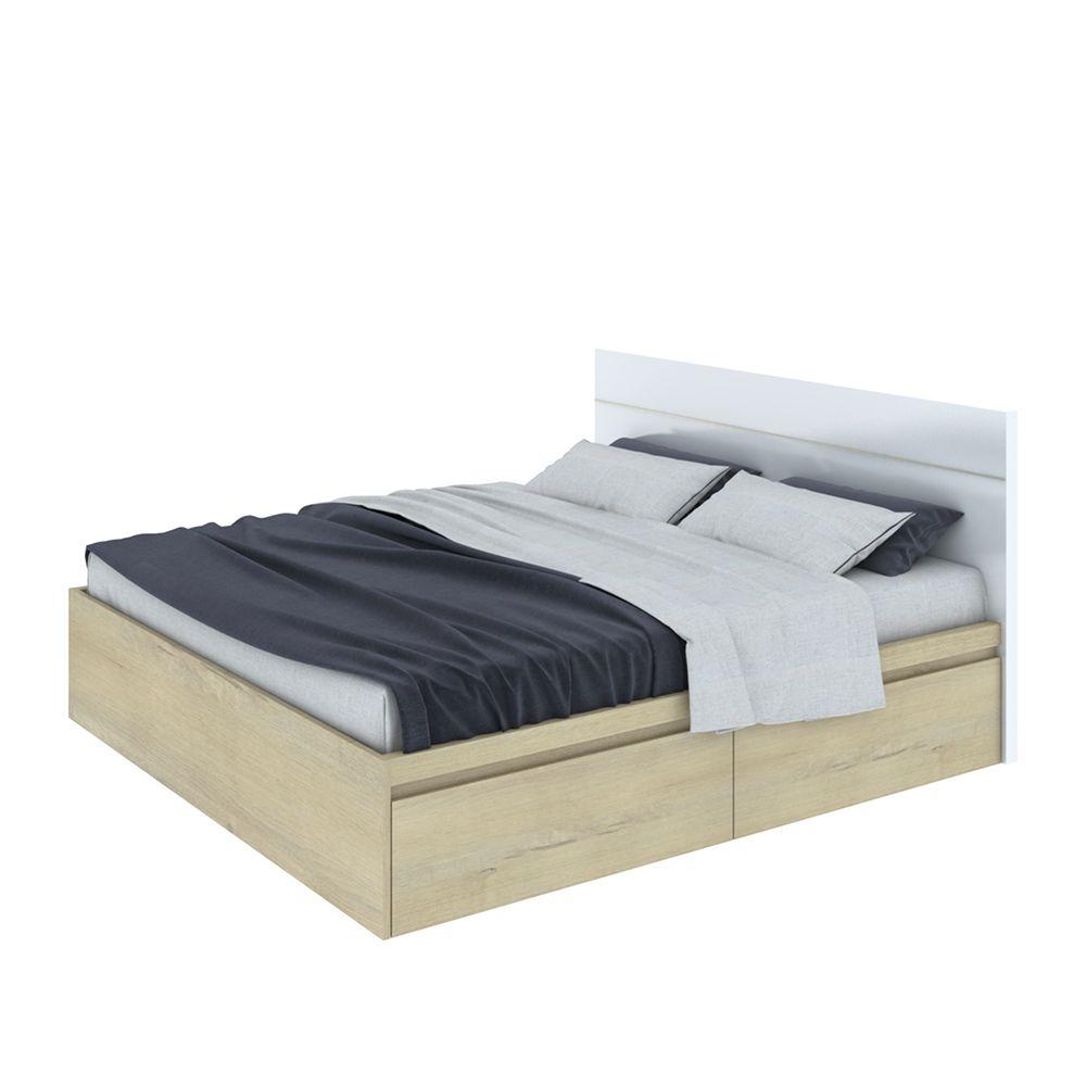 เตียง 2 ลิ้นชัก รุ่นบลัง BB BOX ขนาด 6 ฟุต - สีขาว/ไลท์โอ๊ค