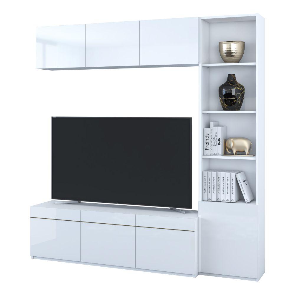 ชุดตู้วางทีวี+ตู้แขวนผนัง+ตู้สูง รุ่นบลัง ขนาด 210 ซม. - สีขาว