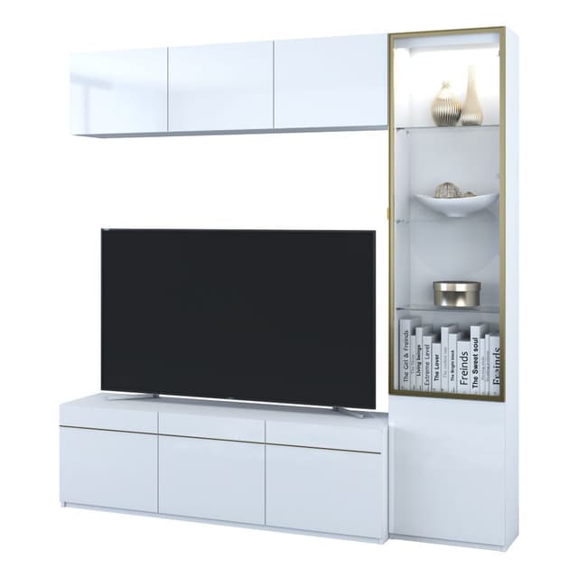 ชุดตู้วางทีวี+ตู้แขวนผนัง+ตู้โชว์ รุ่นบลัง ขนาด 210 ซม. - สีขาว
