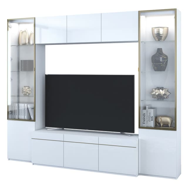 ชุดตู้วางทีวี+ตู้แขวนผนัง+2 ตู้โชว์ รุ่นบลัง ขนาด 260 ซม. - สีขาว