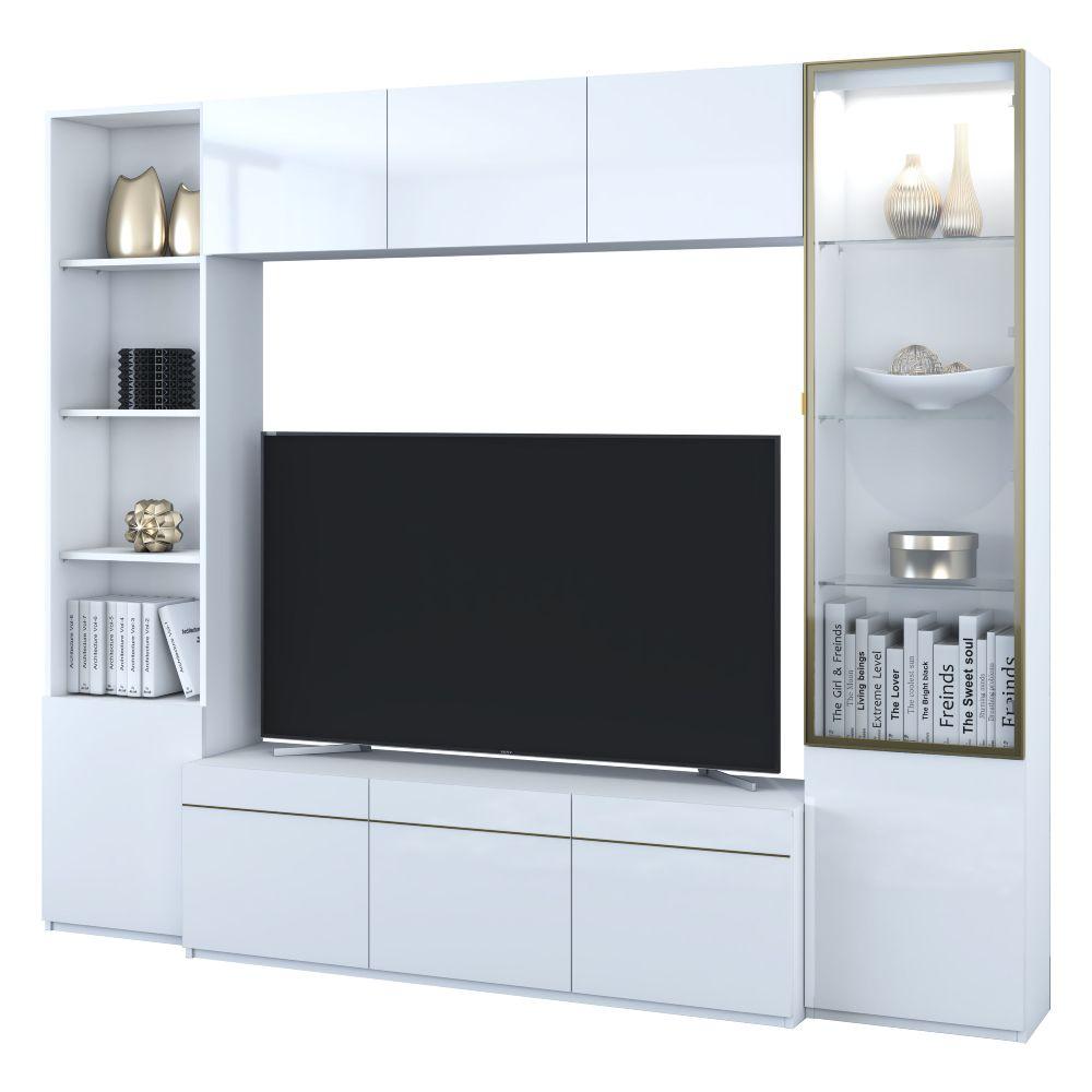 ชุดตู้วางทีวี+ตู้แขวนผนัง+ตู้สูง+ตู้โชว์ รุ่นบลัง ขนาด 260 ซม. - สีขาว