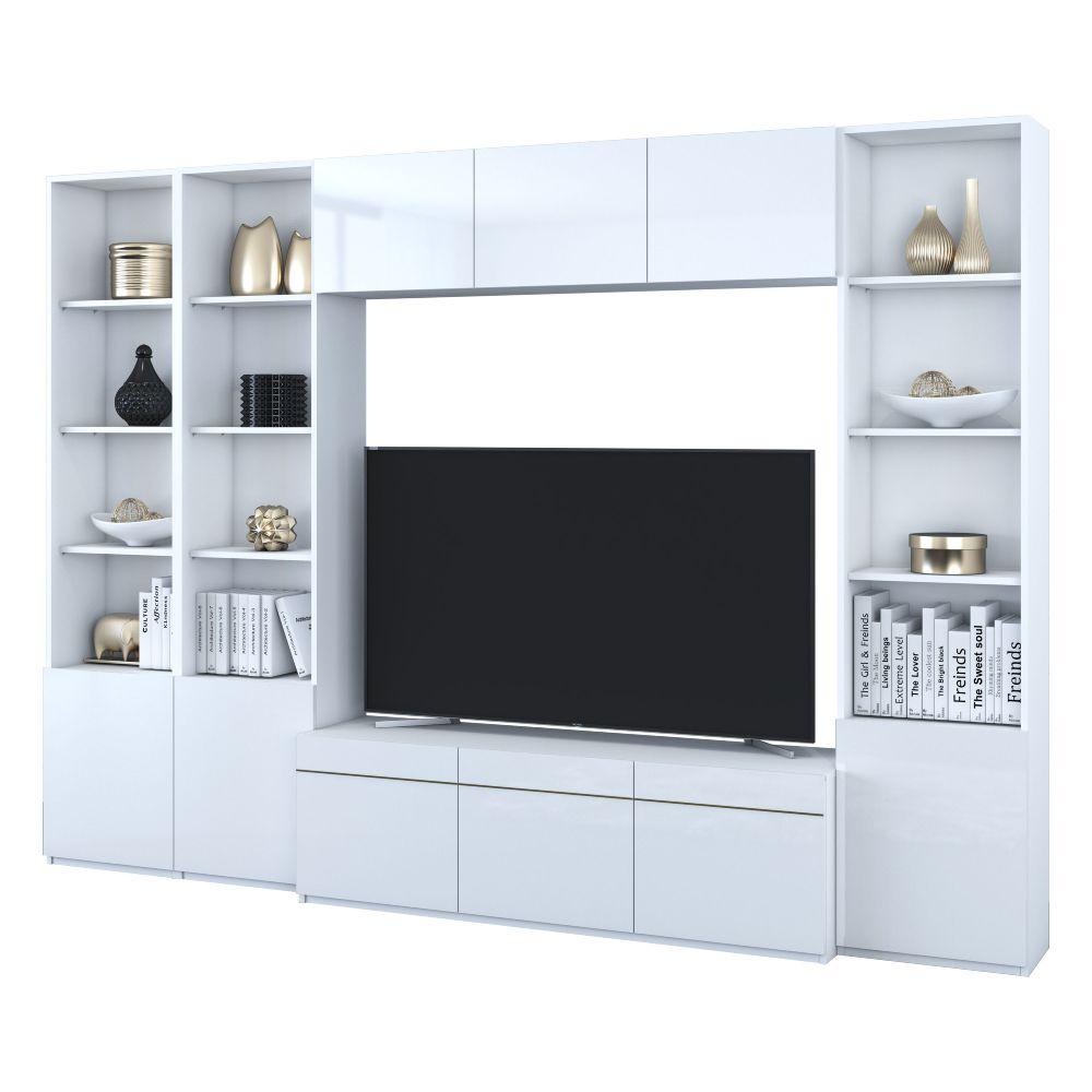 ชุดตู้วางทีวี+ตู้แขวนผนัง+3 ตู้สูง รุ่นบลัง ขนาด 310 ซม. - สีขาว