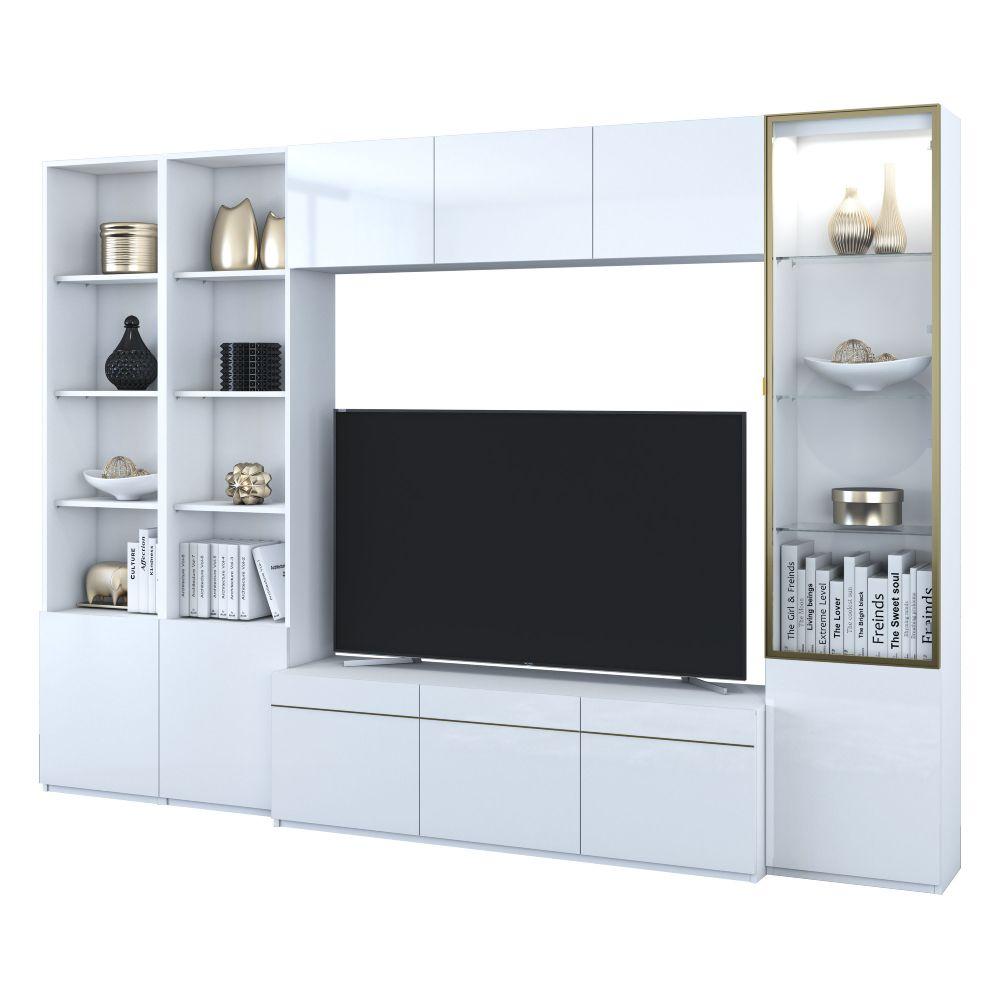 ชุดตู้วางทีวี+ตู้แขวนผนัง+2 ตู้สูง+ตู้โชว์ รุ่นบลัง ขนาด 310 ซม. - สีขาว