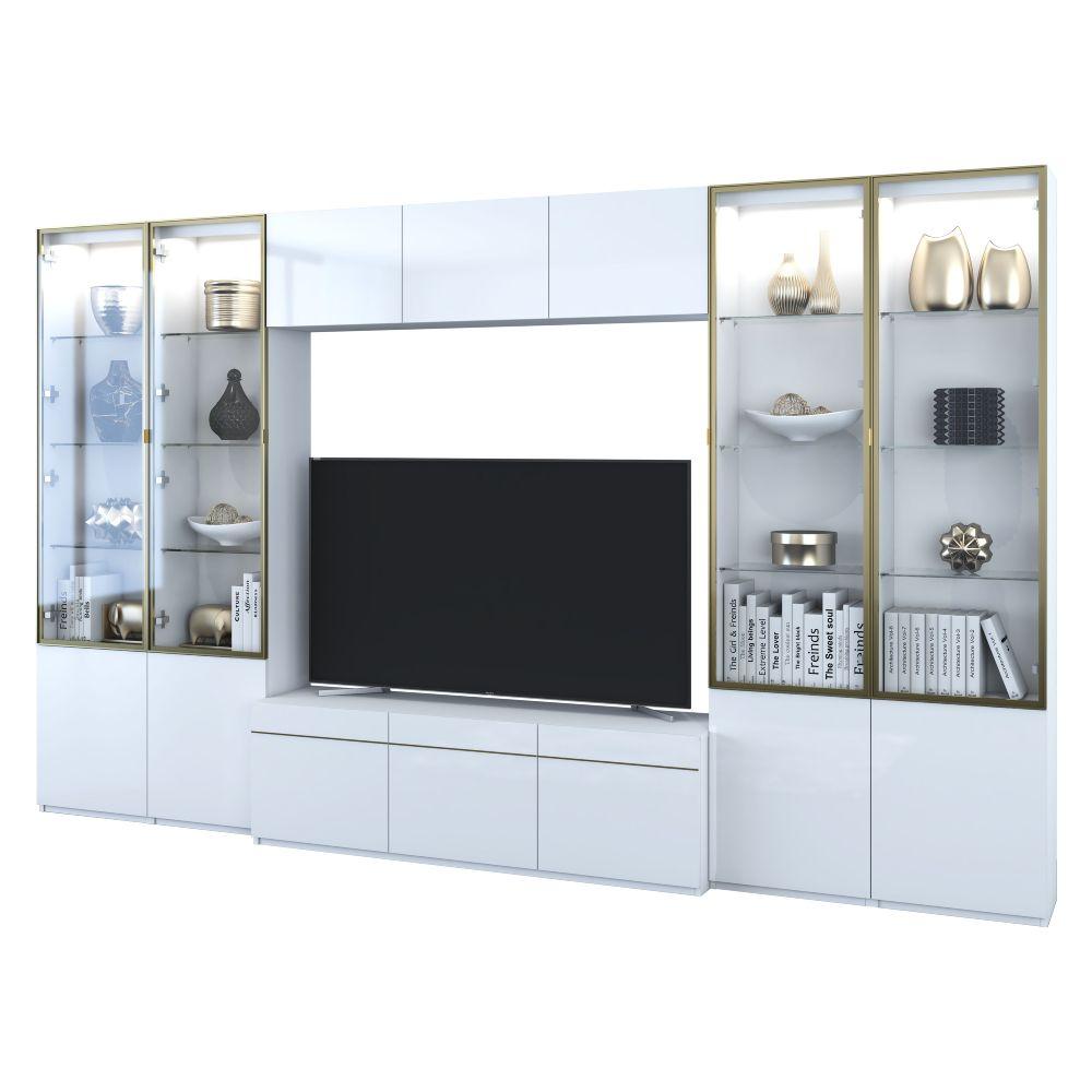 ชุดตู้วางทีวี+ตู้แขวนผนัง+4 ตู้โชว์ รุ่นบลัง ขนาด 360 ซม. - สีขาว