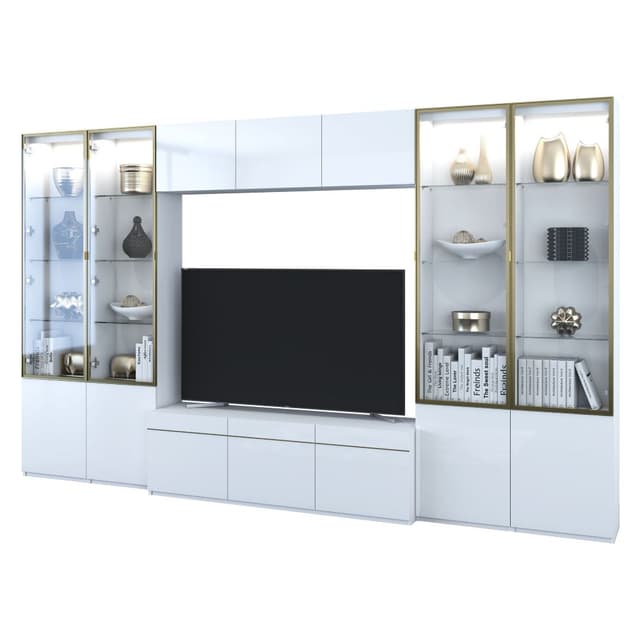 ชุดตู้วางทีวี+ตู้แขวนผนัง+4 ตู้โชว์ รุ่นบลัง ขนาด 360 ซม. - สีขาว