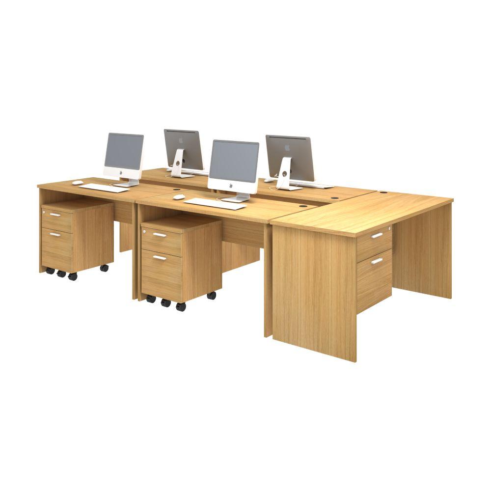 ชุดโต๊ะทำงานขาไม้ 5 ที่นั่ง พร้อมตู้เอกสาร รุ่นแอคทีฟ ขนาด 300 ซม. - สีไลท์โอ๊ค