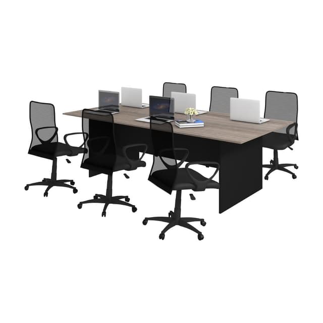 ชุดโต๊ะประชุม รุ่นแอคทีฟ พร้อมเก้าอี้สำนักงาน รุ่นท๊อปเปอร์ 6 ที่นั่ง - สีแนทเชอรัลโอ๊ค/ดำ