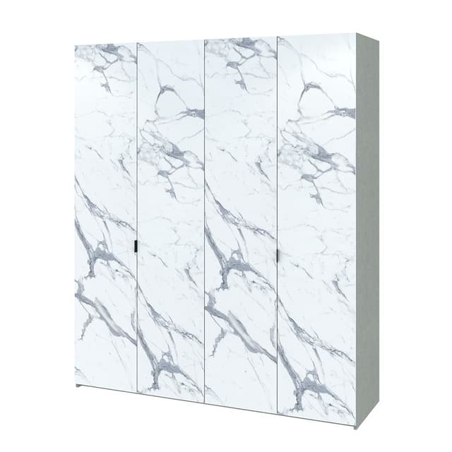 ตู้เสื้อผ้า 4 บาน รุ่นอิตัล-สมาร์ท ขนาด 2 เมตร - สีขาว/หินอ่อน