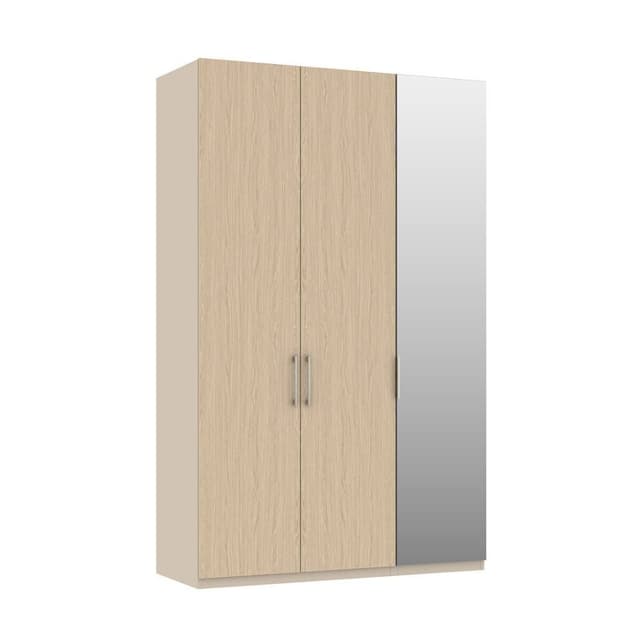 ตู้เสื้อผ้า 3 บาน (บานชิบูย่า+กระจกเงา) รุ่นพาย ขนาด 150 ซม. - สีเบจ