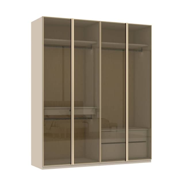 ตู้เสื้อผ้า 4 บาน (บานกระจกใสชาทอง) รุ่นพาย ขนาด 200 ซม. - สีเบจ