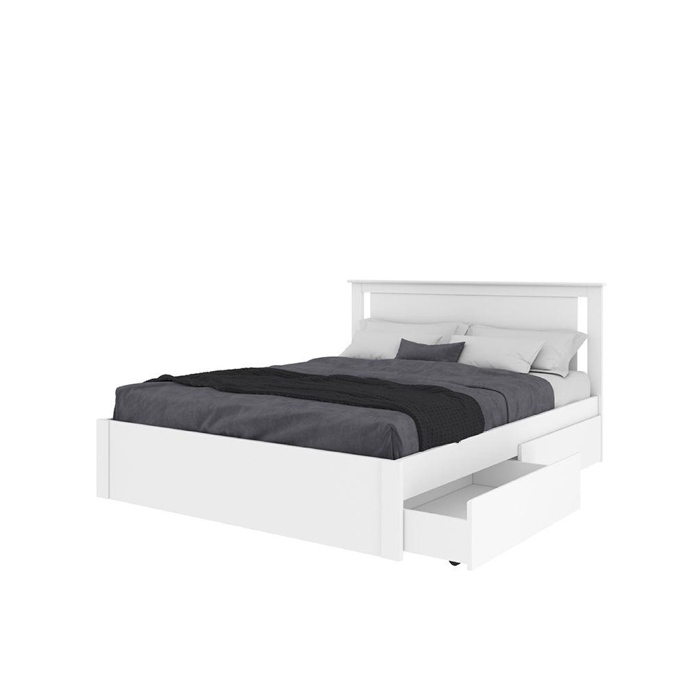 เตียงนอน พร้อมกล่องเก็บของใต้เตียง รุ่นโรม ขนาด 6 ฟุต - สีขาว