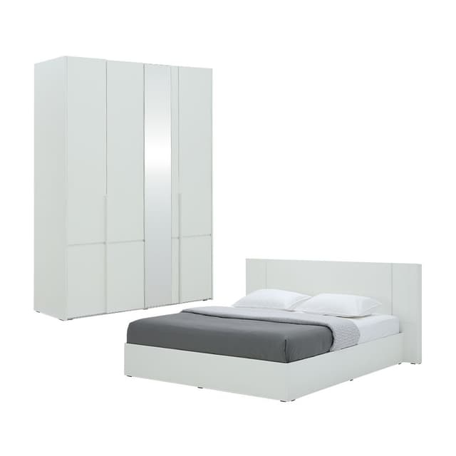 ชุดห้องนอน รุ่นเมลตัน ขนาด 5 ฟุต (เตียง, ตู้เสื้อผ้า 4 บานพร้อมกระจก) - สีขาว