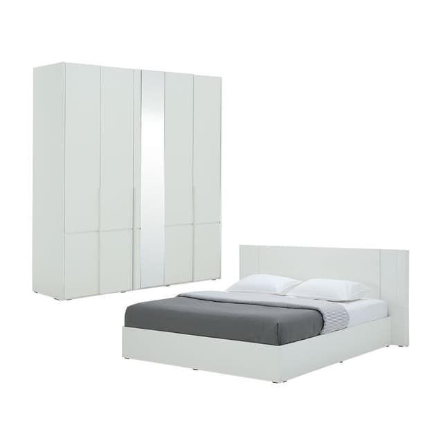 ชุดห้องนอน รุ่นเมลตัน ขนาด 6 ฟุต (เตียง, ตู้เสื้อผ้า 5 บานพร้อมกระจก) - สีขาว