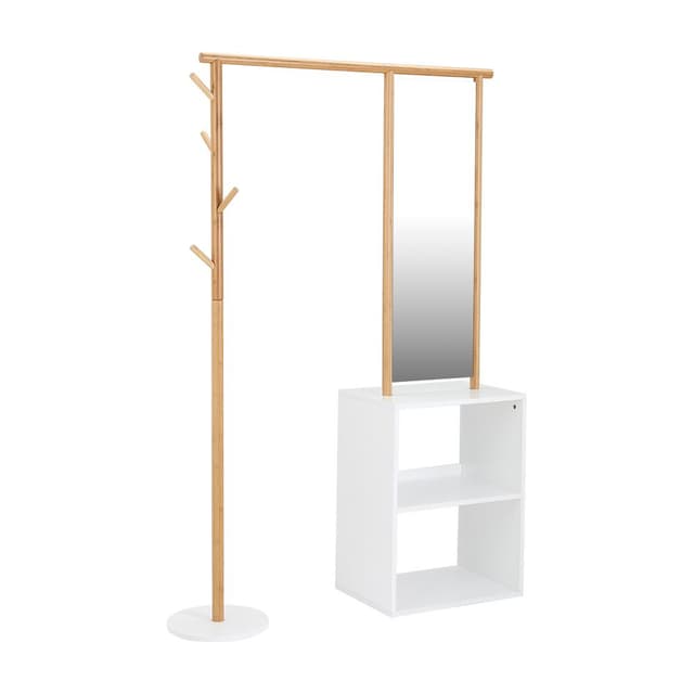 กระจกตั้งพื้น+ราวแขวน รุ่นเวลลี่ สูง 165 ซม. - สีขาว/ลายไม้ธรรมชาติ