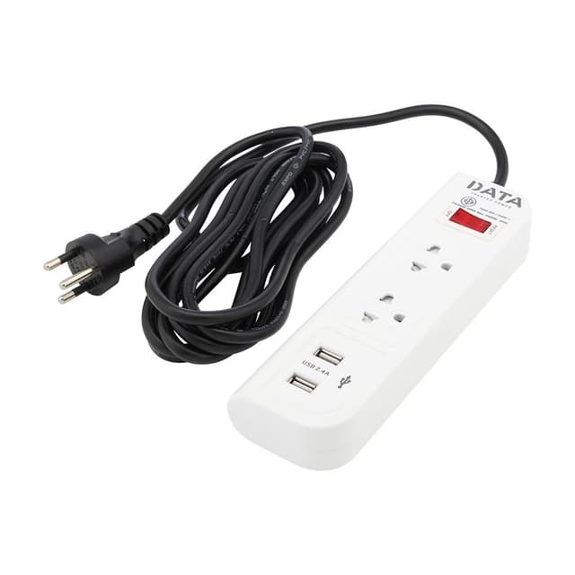 ปลั๊กไฟ 2 ช่อง 1 สวิตซ์ 2 USB รุุ่นดาต้า ขนาด 3 เมตร. - สีเทา