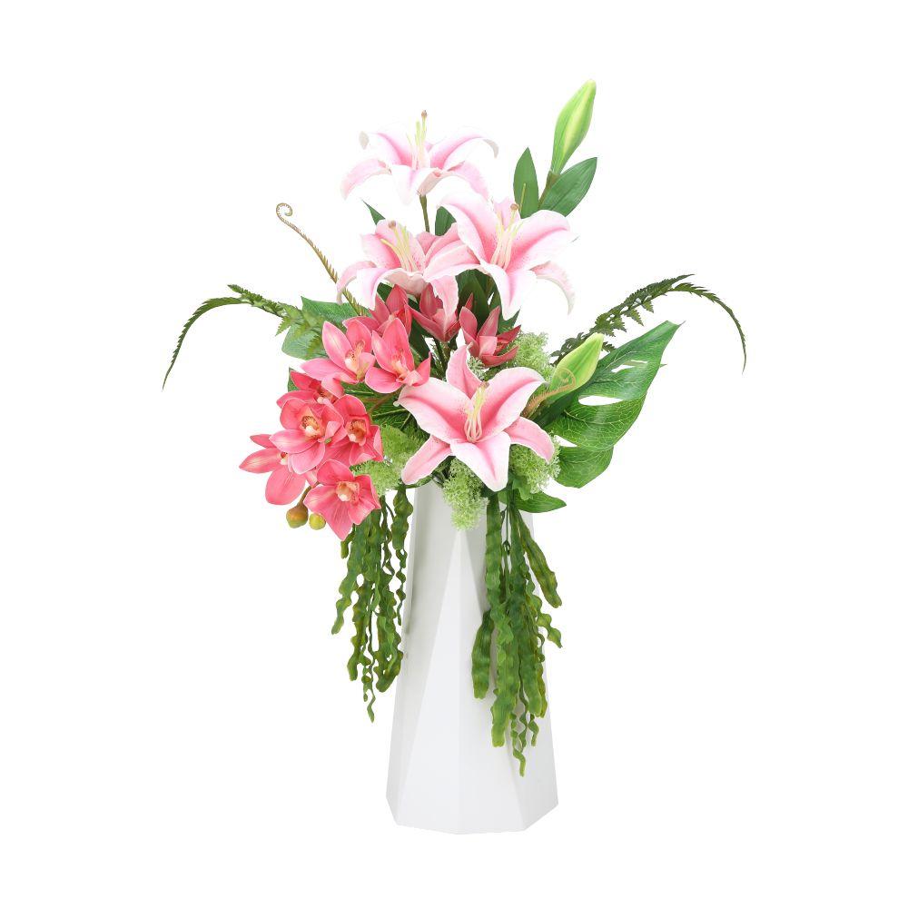 ดอกไม้ในแจกัน รุ่นลิลลี่-ออร์คิด - สีชมพู/ขาว