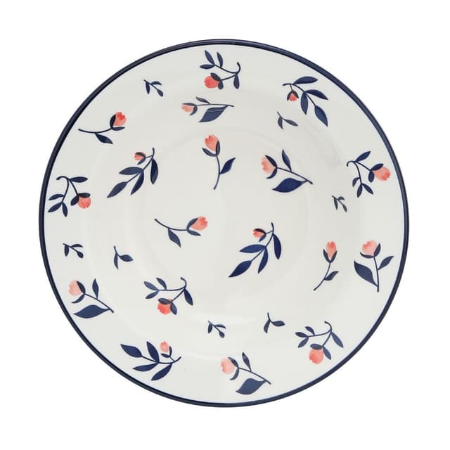 จานกุหลาบก้นลึก รุ่นฟลอร่า ขนาด 9 นิ้ว - สีขาว/น้ำเงิน