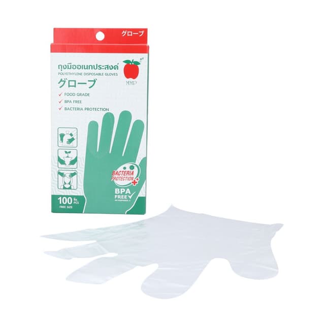 ถุงมือพลาสติก รุ่นแอปเปิ้ล ฟรีไซซ์ 100 ชิ้น - สีใสโปร่ง