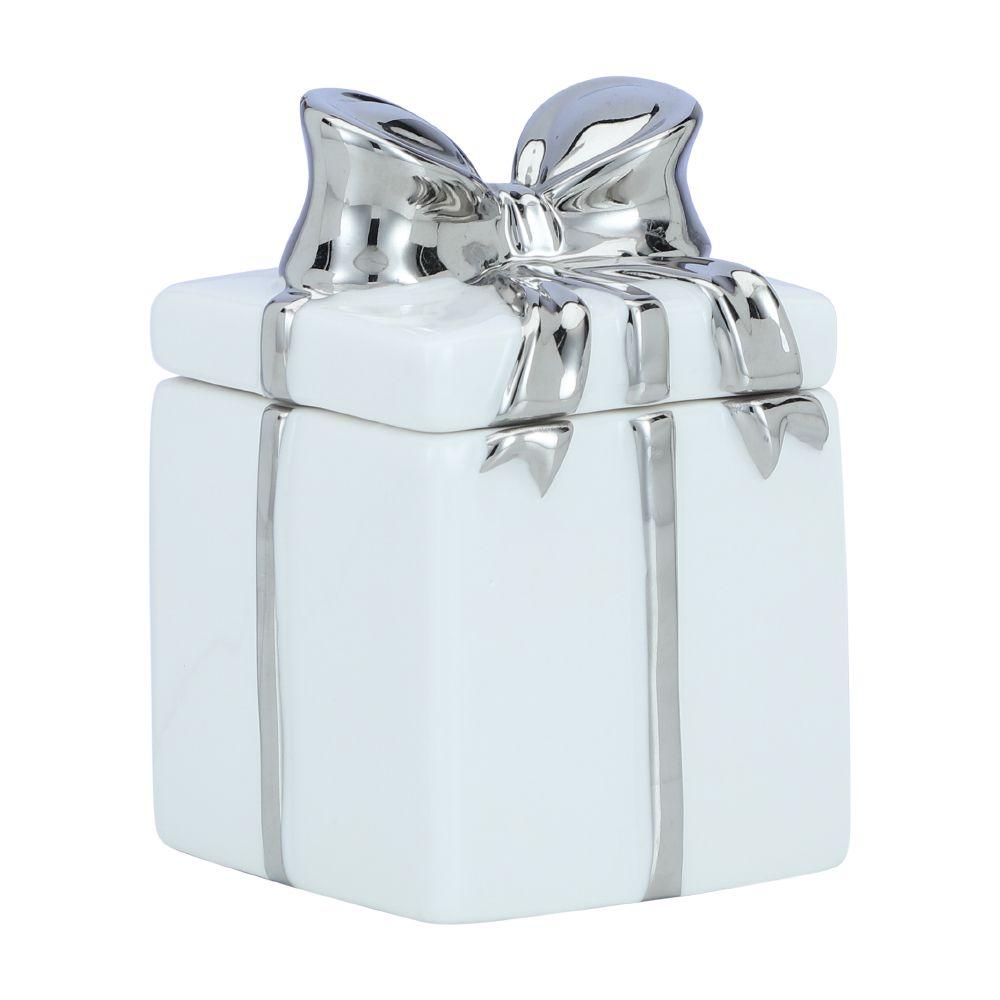 รูปปั้นกล่องของขวัญ รุ่นกิ๊ฟท์ทาล่า ขนาด 5 นิ้ว - สีขาว/เงิน