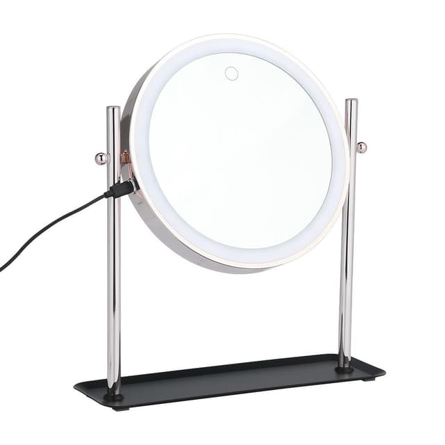 กระจก LED ตั้งโต๊ะทรงกลมพร้อมถาด รุ่นเฟรยา - สีโรสโกลด์