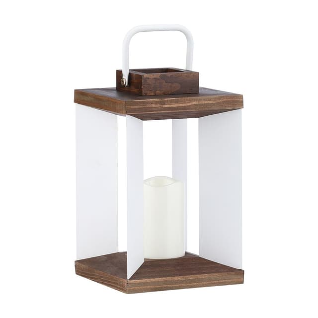 ตะเกียงพร้อมเทียนแอลอีดี รุ่นวู้ดดี้ สูง 30 ซม. - สีขาว/น้ำตาลเข้ม