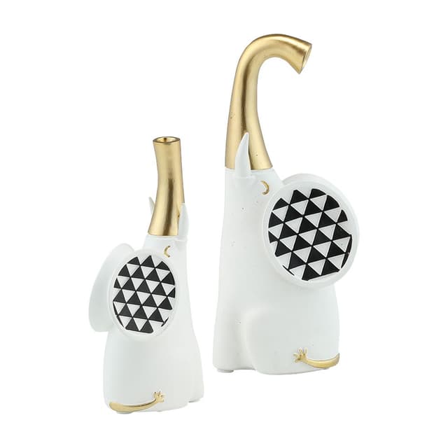 รูปปั้นช้าง รุ่นเอเลน่า (2 ชิ้น/ชุด) - สีขาว/ทอง