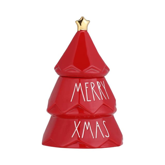 กล่องใส่ขนมมีฝาทรงต้นคริสต์มาส รุ่นเซ็มเม็ค - สีแดง/ขาว